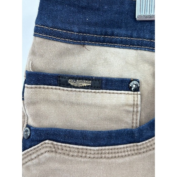 Big Brother Streetwear Beige Navy Trim Y2K Skater Stretch‎ Shorts Size 38 - Picture 3 of 11